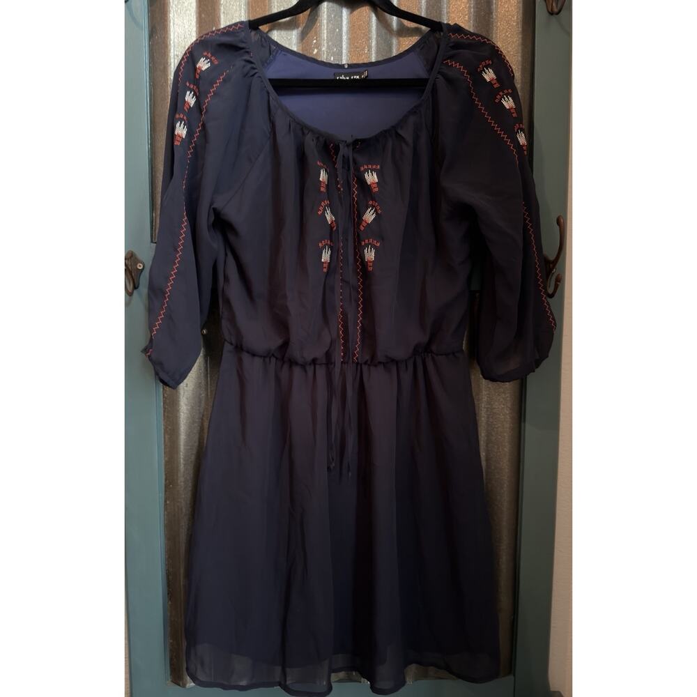 Ruby Rox Embroidered Boho Peasant Summer Flowy Dress 3/4 Sleeves Size Medium